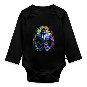 Gorilla Anzug Affe Bunt Tier Design Print - Baby Bio-Langarm-Body - Schwarz - Vorne