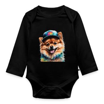 Pomeranian Pomeranian Snapback Cap Dog Print - Organic Longsleeve Baby Bodysuit - black - Front