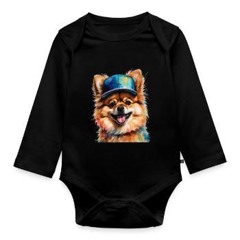 Pomeranian Pomeranian Snapback Cap Dog Print - Organic Longsleeve Baby Bodysuit - black - Front