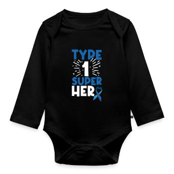 Typ 1 Diabetes Bewusstsein Bauchspeicheldrüse Insulin Blau - Baby Bio-Langarm-Body - Schwarz - Vorne