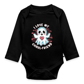 J’aime mon ami goule mignon fantôme Halloween - Body Bébé bio manches longues - noir - Devant