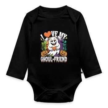 J’aime mon ami goule mignon fantôme Halloween - Body Bébé bio manches longues - noir - Devant