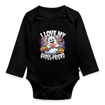 J’aime mon ami goule mignon fantôme Halloween - Body Bébé bio manches longues - noir - Devant