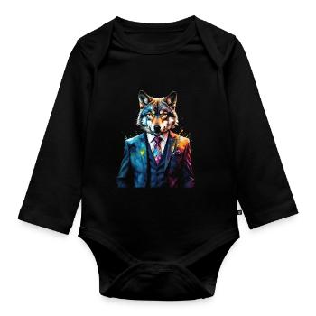 Costume de loup imprimé de conception animale colorée - Body Bébé bio manches longues - noir - Devant