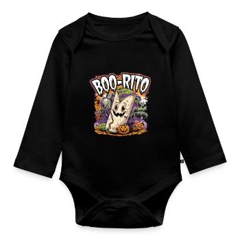 Boo-Rito Burrito d’Halloween Citrouille fantôme mignonne - Body Bébé bio manches longues - noir - Devant