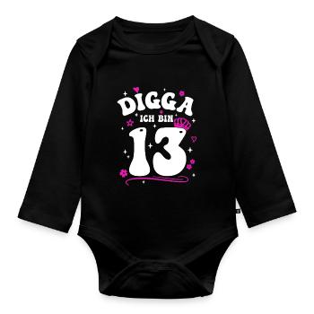 Girl 13th Birthday Girl Digga I'm 13 - Organic Longsleeve Baby Bodysuit - black - Front