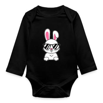 Lapin Cool Avec Lunettes De Soleil Lapin Amour - Body Bébé bio manches longues - noir - Devant