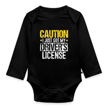 Je viens d’obtenir mon permis de conduire Funny Permit - Body Bébé bio manches longues - noir - Devant