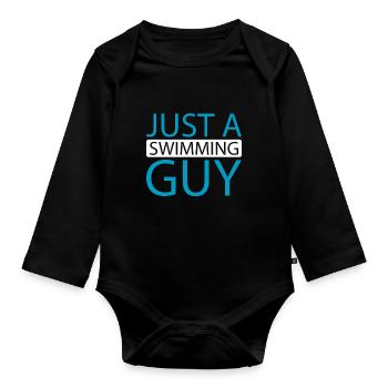 Schwimmen Schwimmer Just A Swimming Guy - Baby Bio-Langarm-Body - Schwarz - Vorne