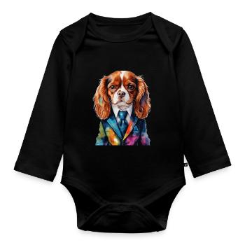 Cavalier King Charles Spaniel Costume Imprimé Chien - Body Bébé bio manches longues - noir - Devant
