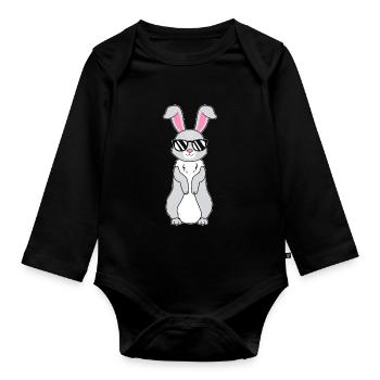 Lapin Cool Avec Lunettes De Soleil Lapin Amour - Body Bébé bio manches longues - noir - Devant