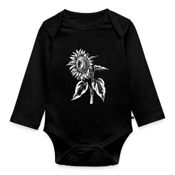 Sunflower Flower Botanical Vintage Art Floral - Organic Longsleeve Baby Bodysuit - black - Front