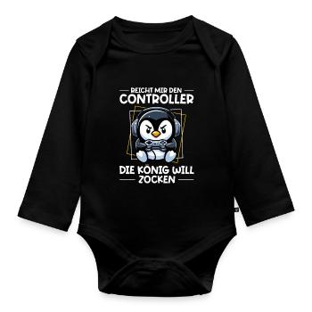 Elle me tend la manette, la reine veut jouer - Body Bébé bio manches longues - noir - Devant