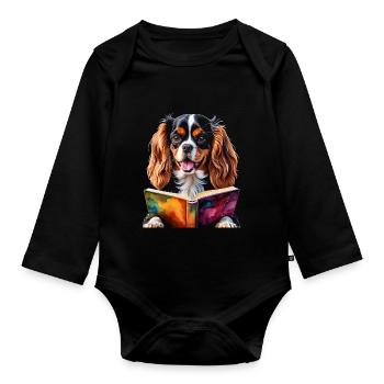 Cavalier King Charles Spaniel Lecture Livre Chien - Body Bébé bio manches longues - noir - Devant