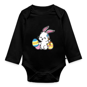 Lapin de Pâques peint Ostereiger Oeuf Peinture Ostergesch - Body Bébé bio manches longues - noir - Devant
