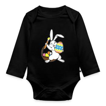 Lapin de Pâques peint Ostereiger Oeuf Peinture Ostergesch - Body Bébé bio manches longues - noir - Devant