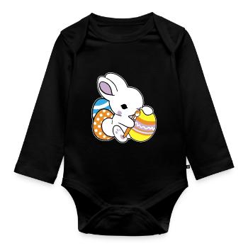 Lapin de Pâques peint Ostereiger Oeuf Peinture Ostergesch - Body Bébé bio manches longues - noir - Devant