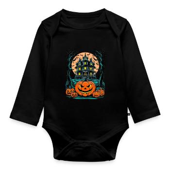 Spooky Haunted House Spooky Haunted Villa - Organic Longsleeve Baby Bodysuit - black - Front