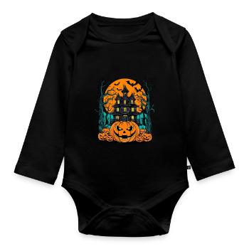 Spooky Haunted House Spooky Haunted Villa - Organic Longsleeve Baby Bodysuit - black - Front
