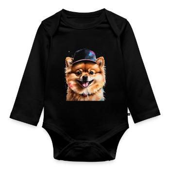 Pomeranian Pomeranian Snapback Cap Dog Print - Organic Longsleeve Baby Bodysuit - black - Front