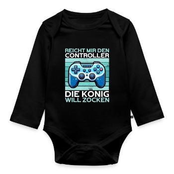 Hands me the controller, the queen wants to play - Organic Longsleeve Baby Bodysuit - black - Front