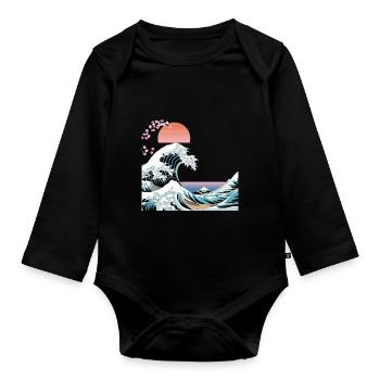 Big Wave Vaporwave Aesthetic 80s Anime Fashion - Baby Bio-Langarm-Body - Schwarz - Vorne