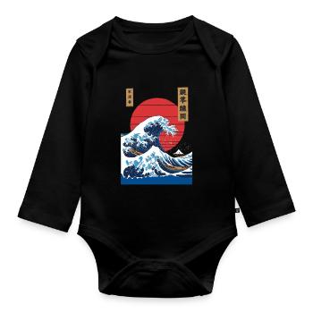 Big Wave Vaporwave Aesthetic 80s Anime Fashion - Baby Bio-Langarm-Body - Schwarz - Vorne