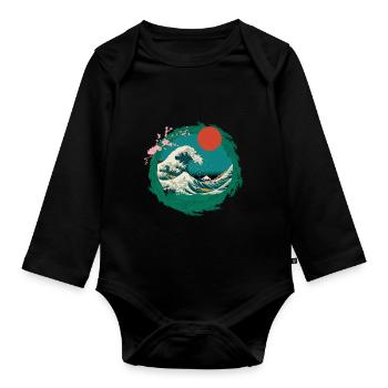 Big Wave Vaporwave Aesthetic 80s Anime Fashion - Baby Bio-Langarm-Body - Schwarz - Vorne