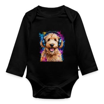 Goldendoodle Casque Chien Animal Design Imprimer - Body Bébé bio manches longues - noir - Devant