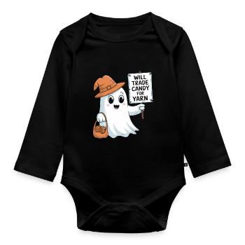Trade Candy for Yarn Halloween Ghost Design - Organic Longsleeve Baby Bodysuit - black - Front