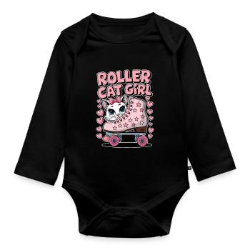 Roller Cat Girl Skating Girl Roller Skates Gift - Organic Longsleeve Baby Bodysuit - black - Front