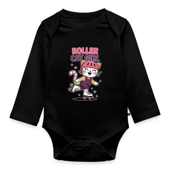Roller Cat Girl Skating Girl Roller Skates Gift - Organic Longsleeve Baby Bodysuit - black - Front