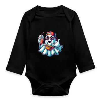 Boo-Jee Gespenst Lustiger Modischer Geist - Baby Bio-Langarm-Body - Schwarz - Vorne