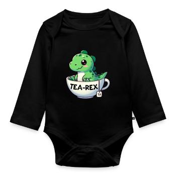 Tee Rex Dinosaurier Liebhaber T-Rex Tea Tasse - Baby Bio-Langarm-Body - Schwarz - Vorne