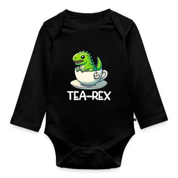 Tea Rex Dinosaur Lover T-Rex Tea Mug - Organic Longsleeve Baby Bodysuit - black - Front