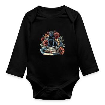 Cane Corso Flower Book Reader Floralcottagecore - Organic Longsleeve Baby Bodysuit - black - Front