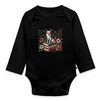 Chihuahua Flower Book Reader Floral Cottagecore - Organic Longsleeve Baby Bodysuit - black - Front