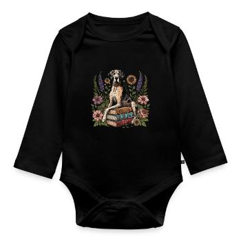 Dogue allemand Flower Book Reader Floralcottagecore - Body Bébé bio manches longues - noir - Devant
