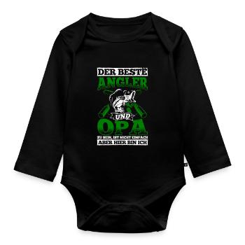 Der Beste Angler Und Opa Zu Sein Ist Nicht EInfach - Baby Bio-Langarm-Body - Schwarz - Vorne
