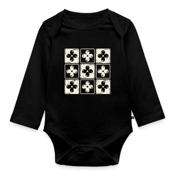 Retro bunte karierte Blumen süße Boho Blumen - Baby Bio-Langarm-Body - Schwarz - Vorne