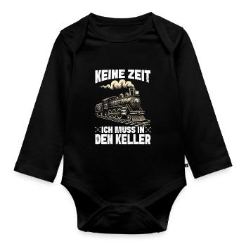 Railway Model Railway Steam Locomotive Trains - Organic Longsleeve Baby Bodysuit - black - Front