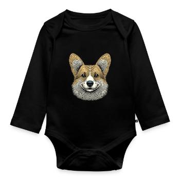 Empreinte digitale corgi - Body Bébé bio manches longues - noir - Devant