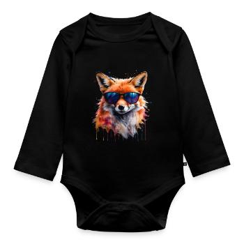 Fuchs Sonnenbrille Bunt Tier Design Print - Baby Bio-Langarm-Body - Schwarz - Vorne