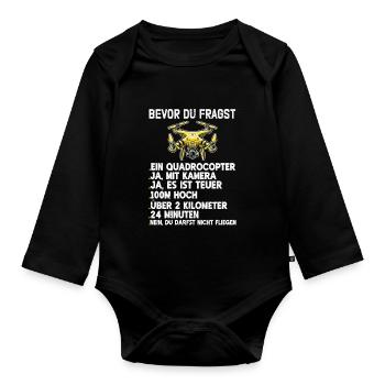 Pilote de drone quadricoptère Quadricoptère volant - Body Bébé bio manches longues - noir - Devant
