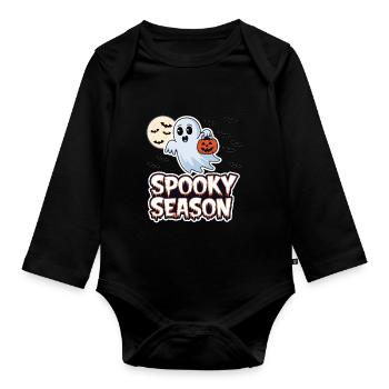 Cute Halloween Ghost Spooky Season Ghost - Organic Longsleeve Baby Bodysuit - black - Front