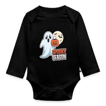 Cute Halloween Ghost Spooky Season Ghost - Organic Longsleeve Baby Bodysuit - black - Front