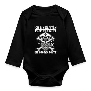 Papitän Funny Pun Capitaine Papa Ancre - Body Bébé bio manches longues - noir - Devant