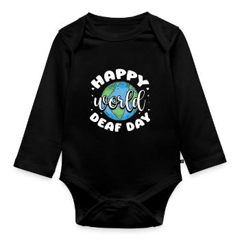 Happy World Deaf Day Lip Reading ASL Teacher - Organic Longsleeve Baby Bodysuit - black - Front