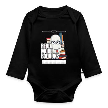 Cute Book Lover Ghost Funny Saying - Organic Longsleeve Baby Bodysuit - black - Front