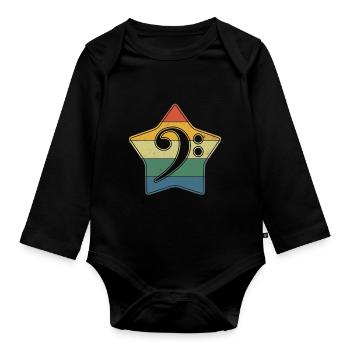 Clé de Fa Note de Musique Rétro Vintage Star - Body Bébé bio manches longues - noir - Devant